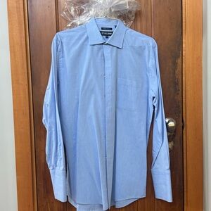 Stacy Adams Blue Dress Shirt w/dots French cuffs 15 1/2 32/33 dry cleaned/starch